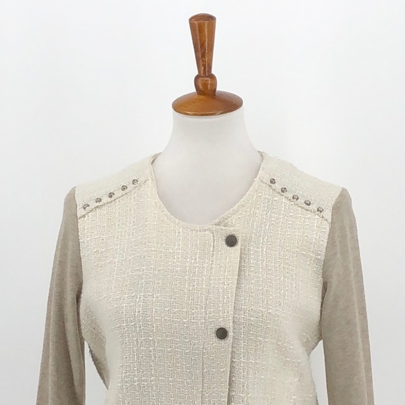 Miss Me Cream Studded Shoulder Wool Blend Jacket - Picture 2 of 7